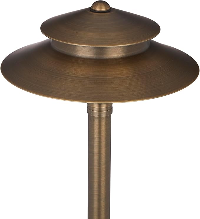 VOLT Stratum 12V Brass 2-Tier Path Light (9" Shade, 25" Tall) for Low Voltage Landscape Lighting on Outdoor | Lumora