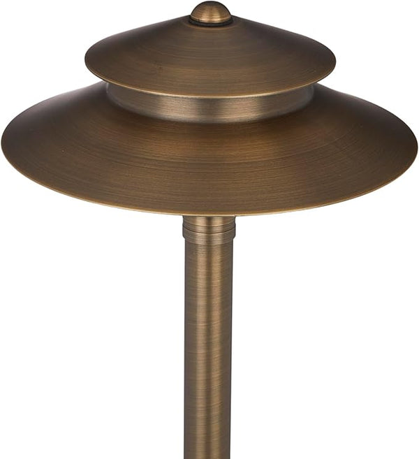 VOLT Stratum 12V Brass 2-Tier Path Light (9" Shade, 25" Tall) for Low Voltage Landscape Lighting on Outdoor | Lumora