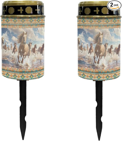 Western Aztec Horse Solar Garden Lights Outdoor Pathway Light for Yard Patio Driveway,Cemetery Decoration for Grave Flameless Warm White Lights LED Solar Lantern,Wall Light Auto On/Off