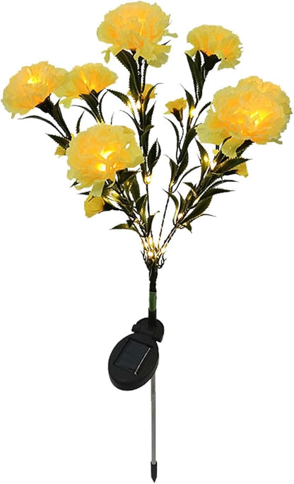 ZJchao Solar Flower Lights LED Carnation Shaped Decorative Light Outdoor Garden Yard Lawn (Yellow)