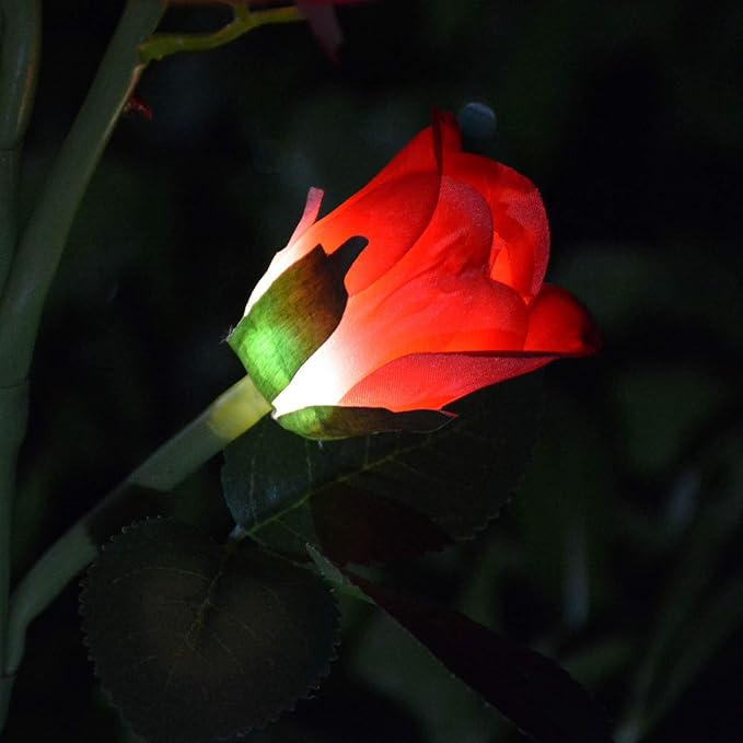 Homeleo [Upgraded 6 Flowers] Garden Solar Decorative Lights, Outdoor Waterproof Realistic Artificial Rose Flowers for Backyard Pathway Porch Step Memorial Cemetery Gravesite Decor, Red