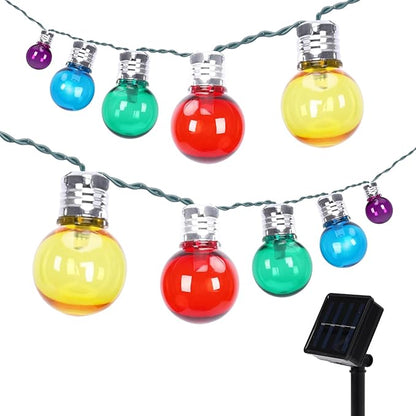 Afirst Solar Colored String Lights 15FT with 15 LED Bulbs Waterproof Christmas Lights for Patio Holiday Party