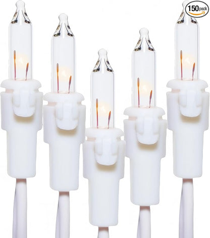 150 Warm Clear Christmas Lights, UL List and Commercial Grade White Wire String Lights 50 FT, for Indoor Outdoor Party, Garden, Patio, Trees.