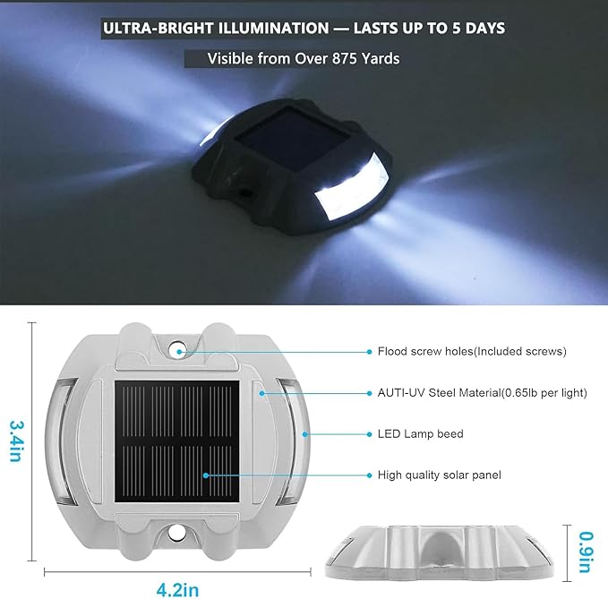 Solar Deck Lights LED Driveway Lights Solar Powered Dock Light Outdoor IP68 Waterproof Road Markers for Step Sidewalk Stair Boat Garden Ground Pathway Yard (Blue, 1 Pack)