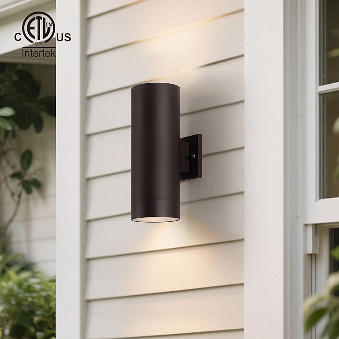 mirrea Modern Outdoor Porch Light Patio Light in 2 Lights with Aluminum Cylinder and Tempered Glass Cover | Lumora