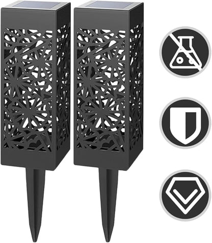 BESTonZON 2pcs Hollow Solar Ground Plug Lights with Warm and White Led, Outdoor Garden Solar Lawn Stick Lamps for Pathway and Yard Landscape Lighting