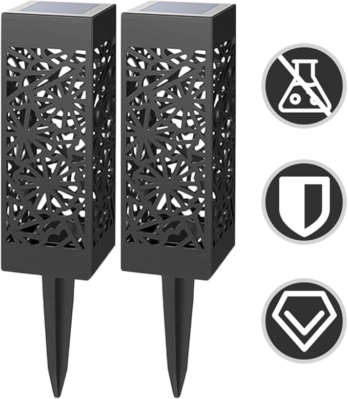 minkissy 2pcs Hollow Solar Lawn Lights with Ground Plug Warm White and Cool White Light Outdoor Garden Solar Path for Yard Driveway Landscape