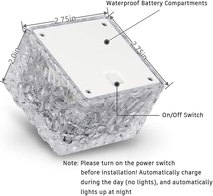 6 Pack Solar Ice Cube Lights IP65-Waterproof Brick Light 4-LED Solar Brick Light Chritmas Outdoor Brick Decor in Garden Patio Yard Lawn Pool(2.75in2.75in（Cold White）