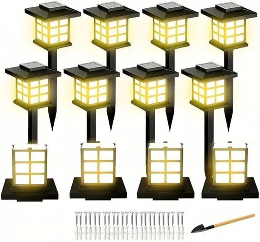 Solar Outdoor Path Lights, Waterproof LED Landscape Garden Lights, IP55Black Grid Design, 15.7 Inch Height, 700mA Battery (Warm Light, 12 Upgraded Models)