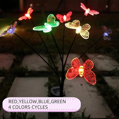 Solar Garden Lights Outdoor Waterproof 4 Pack 32 LED Decorative Color Changing Swaying Butterfly Lights Garden Decor Stakes for Outside Yard Pathway Lawn Grave Decor