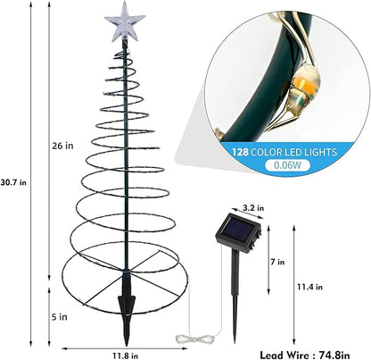 Dynaming 2 Pack 26" Solar Spiral Trees with Warm White Lights, Light Up Xmas Metal Pathway Markers, Gift for Mom, Auto On/Off & Waterproof Lights for Outdoor Winter Patio Yard Walkway Driveway