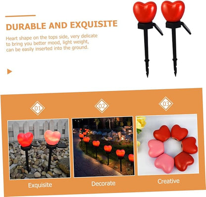 DOITOOL 2pcs Heart-Shaped Solar Pathway Lights Outdoor Garden Stake Lamps for Romantic Decor Material for Lawn Lighting