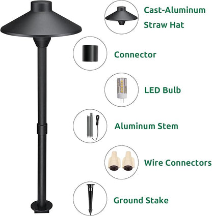 Lumina Lighting® Low Voltage Landscape Lighting Cast-Aluminum Path and Area Light Warm White 3W G4 LED Bulb and ABS Ground Stake Included for Yard Walkway Lawn PAL0106-BkLED6 (Black,6-Pack)