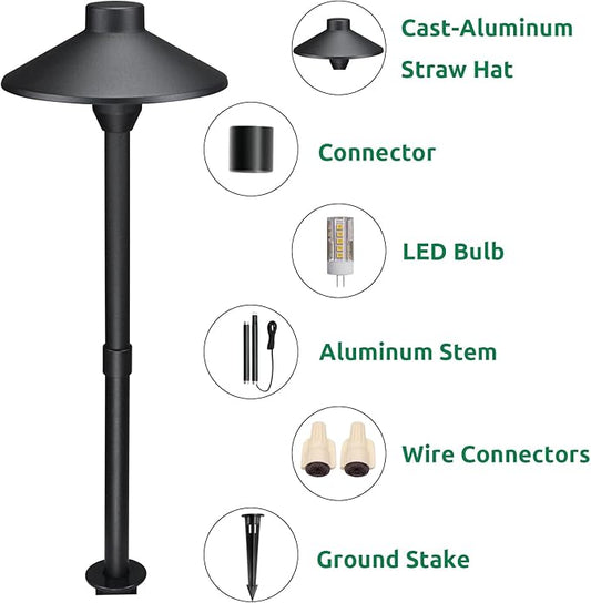 Lumina Lighting® Low Voltage Landscape Lighting Cast-Aluminum Path and Area Light Warm White 3W G4 LED Bulb and ABS Ground Stake Included for Yard Walkway Lawn PAL0106-BkLED6 (Black,6-Pack)