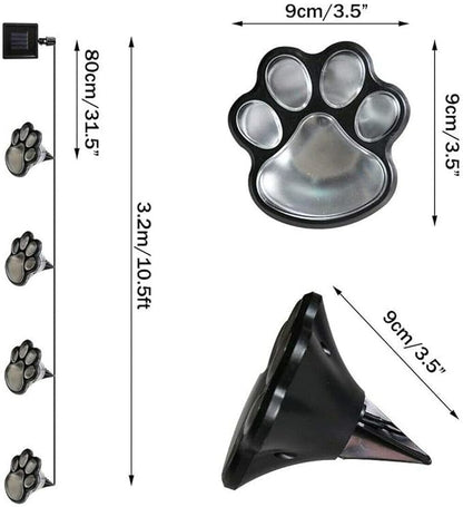 4 Solar Dog Animal Paw Print Lights Garden Statue Lantern Led Path 3" Light Lamp for Pathway,Lawn,Yard,Outdoor Decorations (Warm White)