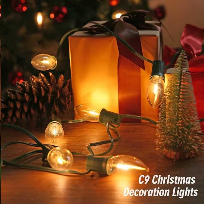 C9 Christmas String Lights, 50 Feet Waterproof Connectable Lights, Christmas Lights for Indoor Outdoor Home Yard Roof Xmas Tree House Decorations, 50+2 Bulbs, Warm White