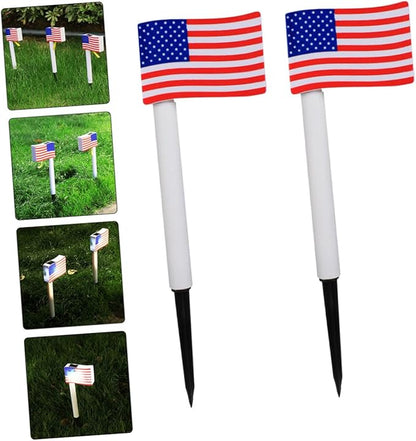 NOLITOY 2pcs Solar Garden Path Lights American Flag LED Lawn Lamps Outdoor Landscape Ground Insert Lights for Independence Day Patio Yard Decoration Random Color
