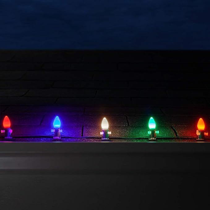 Multicolor Opticore LED Commercial C7 Outdoor Christmas Lights, Vintage Style Smooth Opaque Finish for Outside Christmas Tree, Holiday Display, Heavy Duty Green Wire (100 Lights, 100 ft)