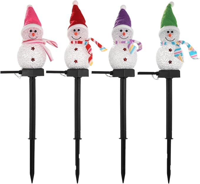 Christmas Yard Decor, 4 Pcs Snowman Solar Lights, Outdoor Garden Pathway Lights, Waterproof Led Christmas Decorations