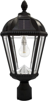 Gama Sonic Outdoor Solar Post Light, Black Aluminum, Royal Bulb, Rain Water Glass, Single Lamp with 3-inch Fitter | Lumora