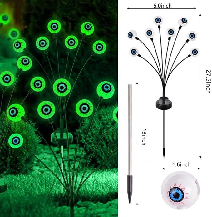Solar Halloween Eyeball Lights Outdoor, Solar Garden Lights Waterproof, Solar Firefly Lights Swaying by Wind with 2 | Lumora