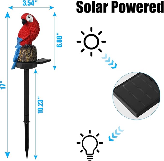 Luwint Small Parrot Garden Solar Lights Parrot Decorative Stake Light Outdoor Waterproof Lamp Parrot Decor for Garden Lawn Pathway Animal Patio Bird Light Parrot Ornament
