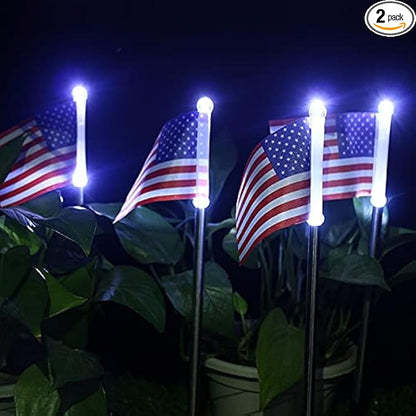 Solar Lights Outdoor, Outdoor Led Pathway Landscape Solar Lights Solar Powered Garden Lights American Flag Shaped Decor Stake Lights for Yard Patio Walkway Pathway (2 Pieces)