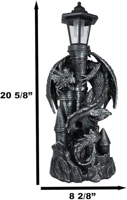 Ebros Gift Mystical Rocky Cliff Top Castle Dungeon Guardian Dragon Solar LED Light Lantern Statue Path Lighter Patio Lighter