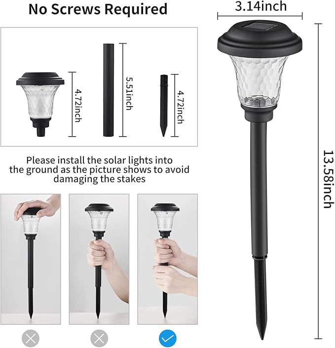 Solar Pathway Lights Outdoor 15 Lumens Solar Yard Lights Waterproof Auto On/Off Warm Light for Walkway Yard Backyard Lawn Landscape Lighting Decor, Pack of 6