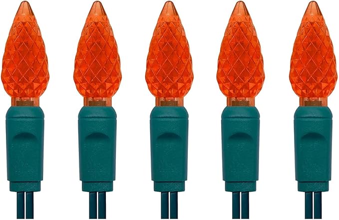 UL Listed 50 Count C6 Led Christmas Lights,C6 Strawberry Lights Bulbs,Outdoor Led String Lights for Garden Patio Halloween Christmas Lighting Decoration,17 Ft Green Wire (Orange)