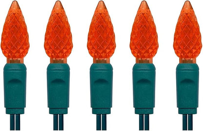 UL Listed 50 Count C6 Led Christmas Lights,C6 Strawberry Lights Bulbs,Outdoor Led String Lights for Garden Patio Halloween Christmas Lighting Decoration,17 Ft Green Wire (Orange)