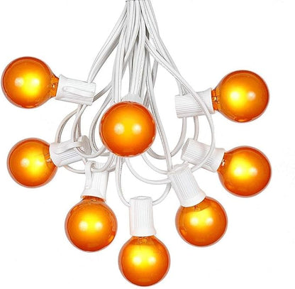 G40 Patio String Lights with 25 Orange Globe Bulbs - Hanging Garden String Lights - Vintage Backyard Patio Lights - Outdoor String Lights - Market Cafe String Lights - White Wire - 25 Foot