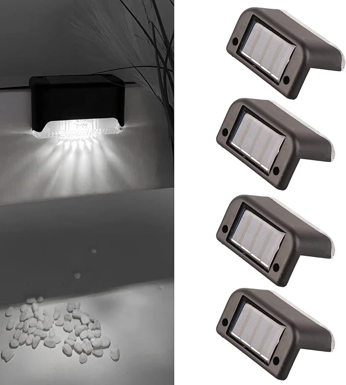 Topyond 4 Pcs Outdoor Lights for Patio Solar Step Light White Lighting Waterproof High Strength Solar LED Deck Light Outdoor Stair Lamp
