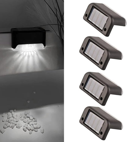 Topyond 4 Pcs Outdoor Lights for Patio Solar Step Light White Lighting Waterproof High Strength Solar LED Deck Light Outdoor Stair Lamp
