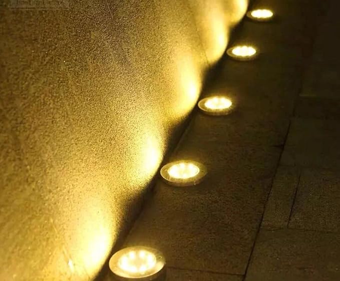 Solar In-Ground Lights Outdoor 8 LED Disk Light Solar Powered Landscape Path Lights for Garden Lawn Yard Patio Pool Patio Deck Driveway Walkway Pathway,Silver Finish,4 Pack (Warm White)