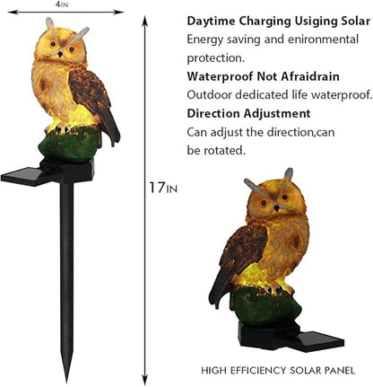 Garden Solar LED Lights - Resin Owl Figure Outdoor Decor, Waterproof Owl Garden Stake Lights for Yard, Pathway, Outside Patio, Lawn Decor (2PCS Brown)