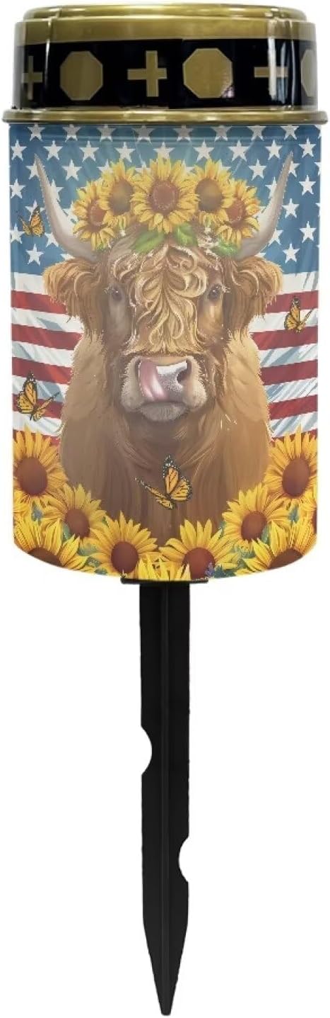 Flag Yak Sunflower Solar Garden Stake Lights,Solar Cemetery for Grave Outdoor Lights, Sympathy Memorial Gifts for Grandmother, for Garden Yard Lawn Patio Decor