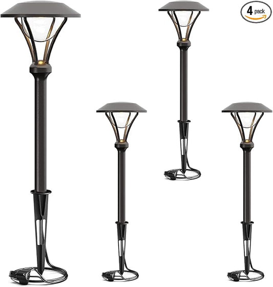 GOODSMANN Low Voltage Path Lights Landscape Lighting 1 Watt LED 60 Lumens Flood Lights with Metal Stake for Garden Yard Patio Area Outdoor Lighting (4 Pack) 9920-2104-04