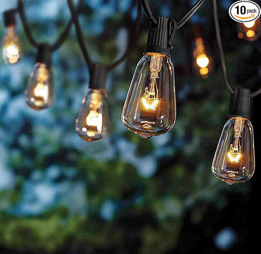 Couah Outdoor Patio String Lights,10Ft Edison Bulb String Lights for Patio Garden Porch Backyard Party Deck Yard(Plus 1 Extra Bulbs)-Black