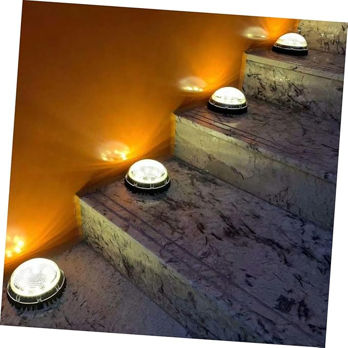 FRCOLOR 4pcs LED Solar-Powered Outdoor Ground Lamps for Garden Lawn, Warm Light Disc In-ground Landscape Lighting, Weather-Resistant Solar Pathway Lights for Patio and Driveway