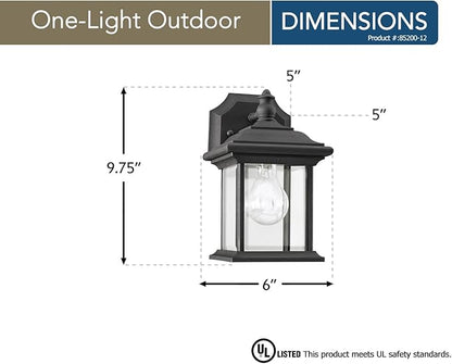 Sea Gull Lighting 85200-12 Wynfield One-Light Outdoor Wall Lantern with Clear Beveled Glass Panels, Black Finish