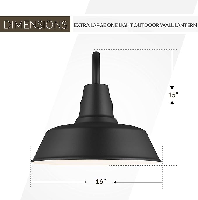 Sea Gull Lighting Barn Light-1 Light Extra Large Outdoor Wall Lantern in Traditional Style-16 Inch Wide by 15 Inch high-Black Finish-Incan