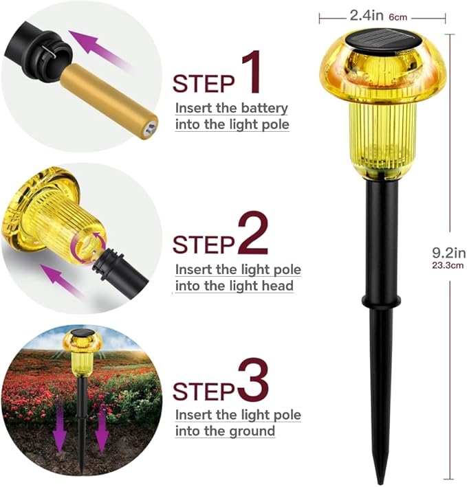 Easter Solar Pathway Lights Outdoor Decorative 4 Pack, Yellow LED Mushroom Solar Lights Outdoor Waterproof Solar | Lumora