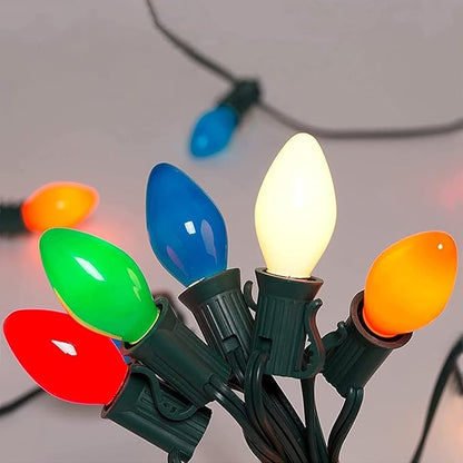 50Ft LED Christmas Outdoor String Lights, C7 String Lights with 27 0.6W Ceramic Multicolor Bulbs, Vintage Christmas Lights for Holiday Party Backyard Wedding Garden Patio Porch Decor