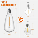 10FT Outdoor String Lights - LED Waterproof Patio Lights with Shatterproof ST38 Edison Plastic Bulb, Connectable | Lumora