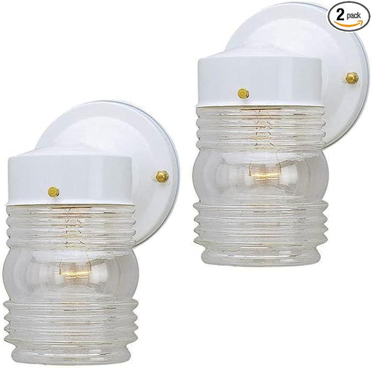 Ciata Outdoor Porch Light House Fixture Wall Mount Light Lantern Sconce, Lantern Sconce Fixture Jelly Jar Outdoor Down Light Fixture Front Porch - White - 2 Pack