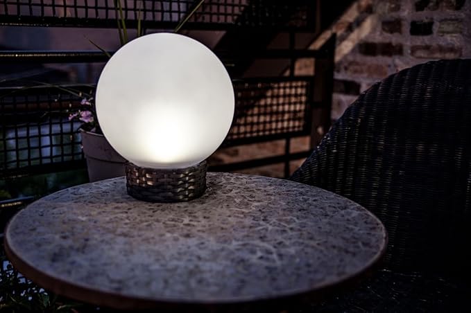 Britta Products Solar Garden Globe LED Centerpiece Table Light, Rattan Base