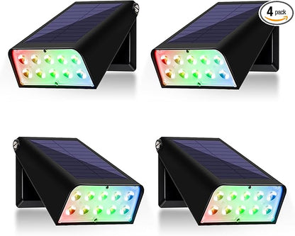 Solar Fence Lights Outdoor, Solar Wall Lights 6-Mode Colors ＆ Color Changing Modern Solar Powered Deck Lights for Halloween Step Stair Patio Backyard Porch Railing Decor.(4 Pack).