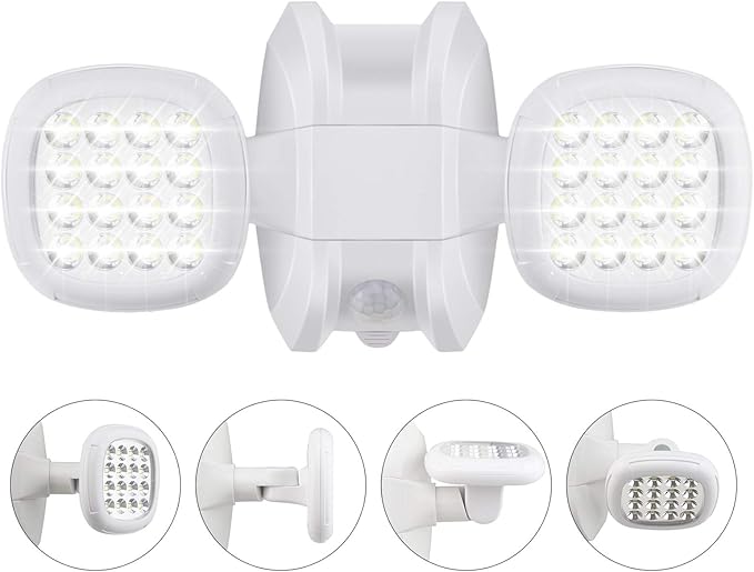 HONWELL Motion Sensor Light Outdoor Battery Powered Outside Security Flood Light Cordless IP65 Waterproof 32 LED Dual Head Spotlights, Motion Detector Lights for House Garage Porch Garden Shed