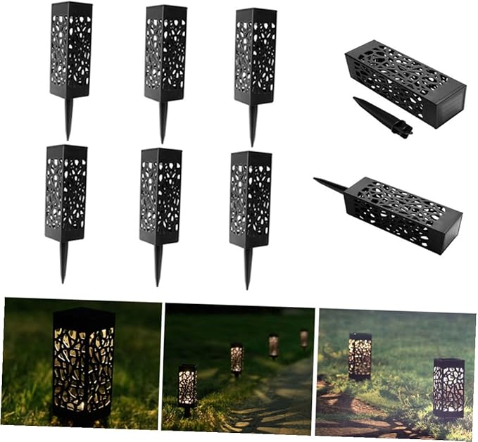 8 Pcs Solar Pathway Lights Outdoor Hollow Ground Design Lawn Lamps with White LED Easy Install Solar Lawn Lighting for Garden Driveway Auto Off Light Sensor